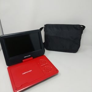 Red Portable DVD Player with Black Carrying Case